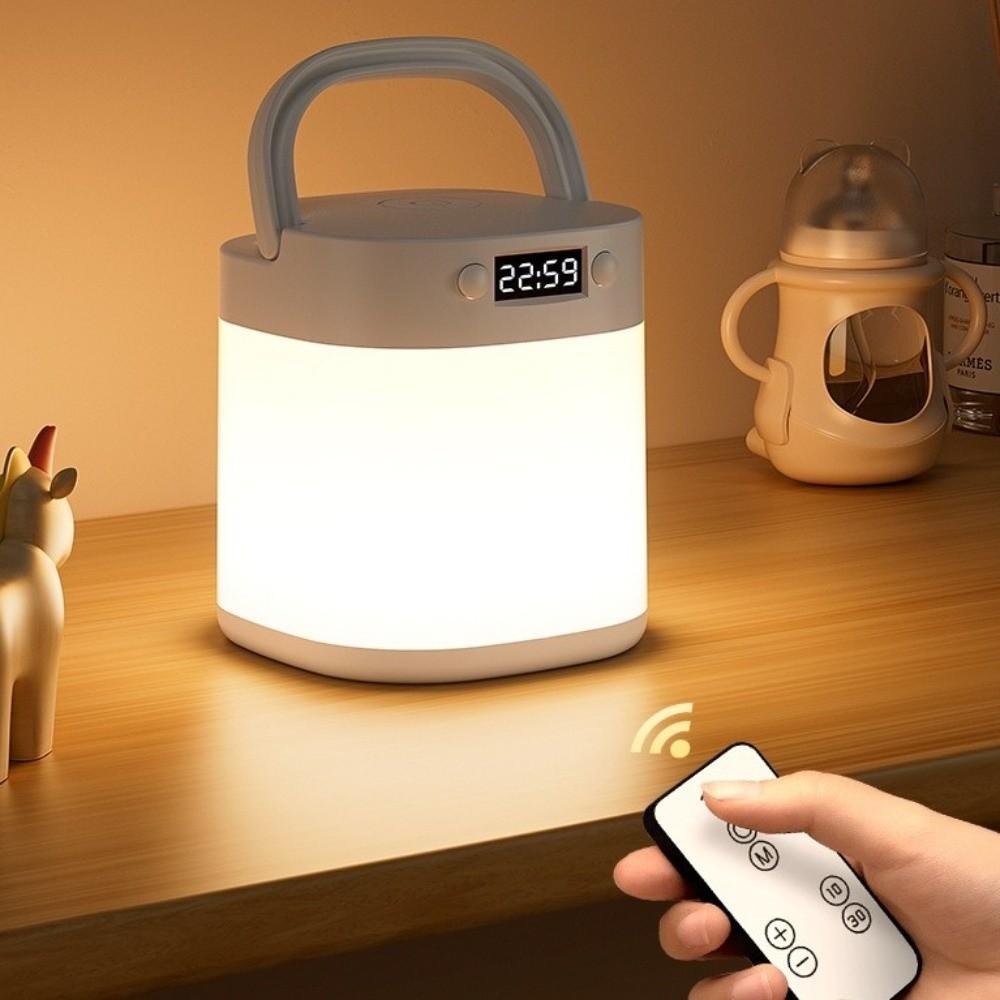 Dimmable Bedside Lamp Remote Control Reading Table Lamp Eye Protection Clock  Desktop