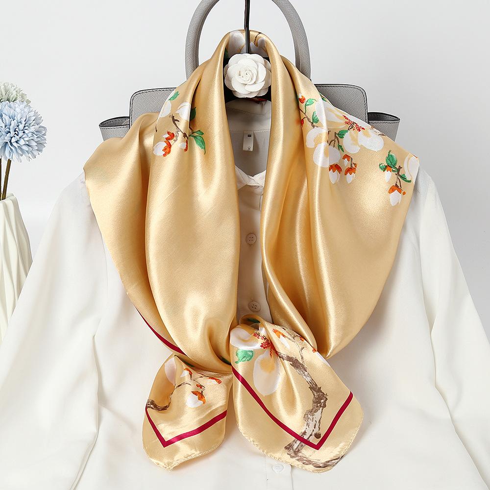 Satin Square Scarf Imitation Silk Luxury Bandana Scarf Cashew Printed Headscarves Head Covering Neckerchief 90*90Cm