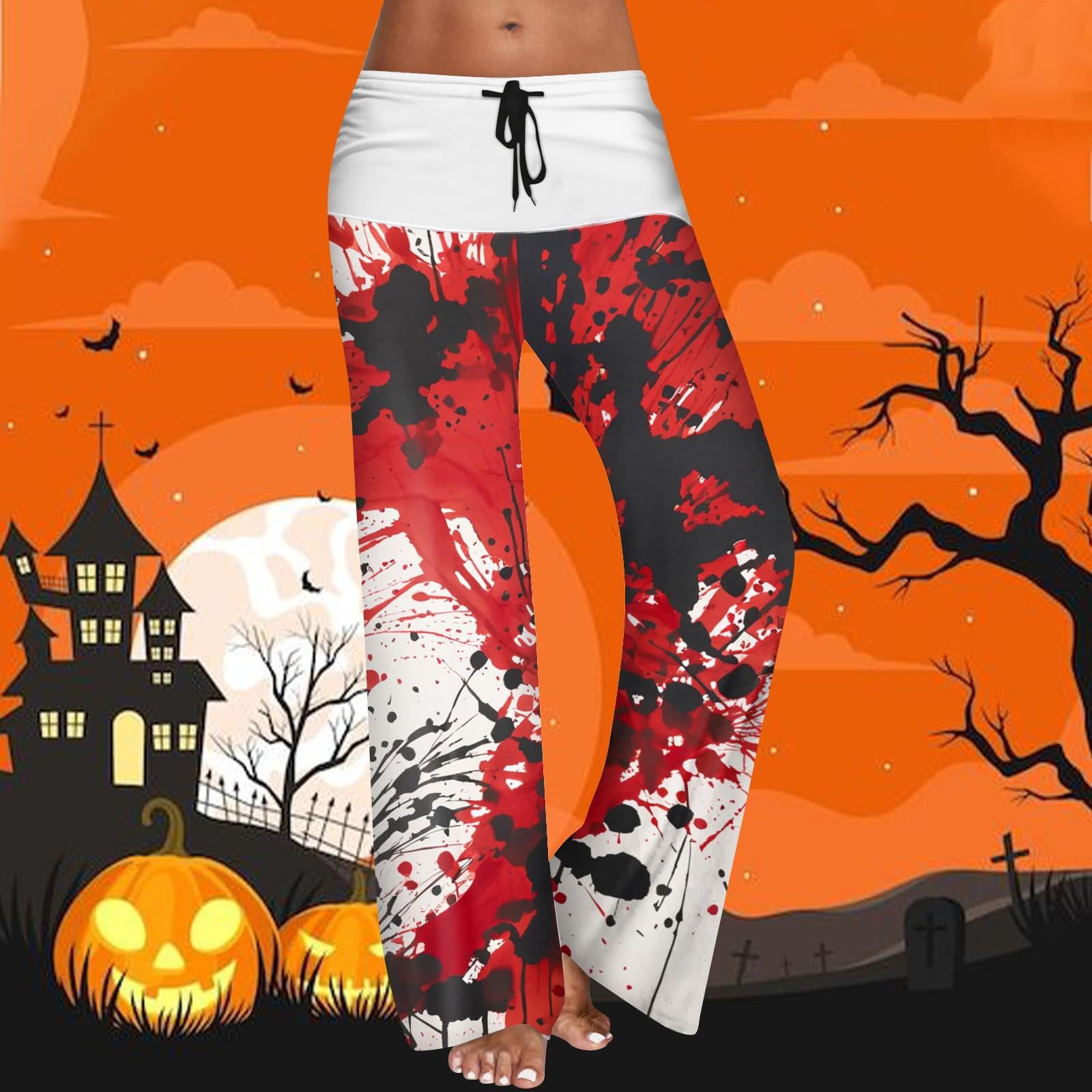 

Женские повседневные брюки с эластичным поясом на кулиске, широкими штанинами, цветной вставкой и принтом на Хэллоуин XXL белый