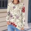 Women's Fashionable Casual Floral Retro Print Pleated Comfortable Round Neck Loose Long Sleeve T-shirt Top