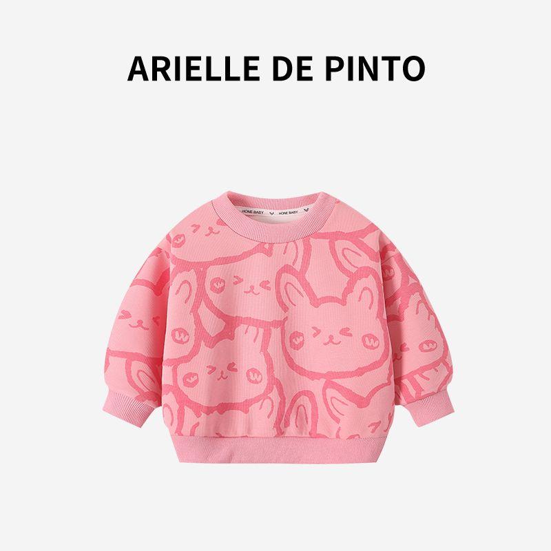 French Arielle De Pinto Girls Cute Cat-Printed Sweatshirt, Stylish Autumn Pullover for Kids Pink 90