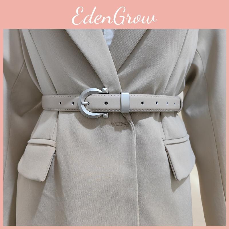 Trendy Women Solid Color Leather Belt With Metallic Buckle For Style Everyday
