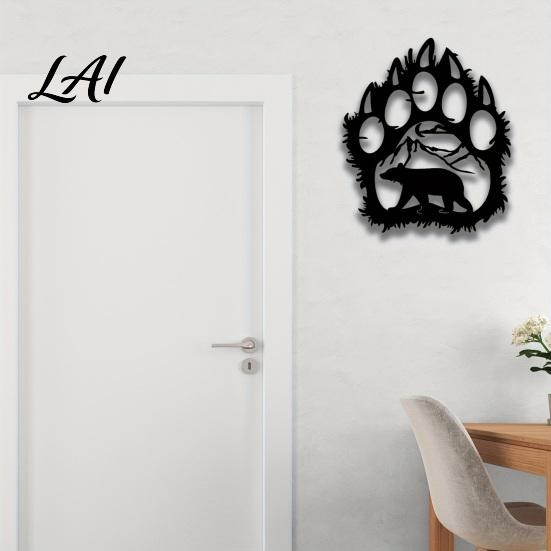 Large Brown Bear Wall Sculpture Metal Hollow Out Art Rustic Forest Landscape Hanging with Paw Nature Inspired Home Ornament Prints Iron Sign