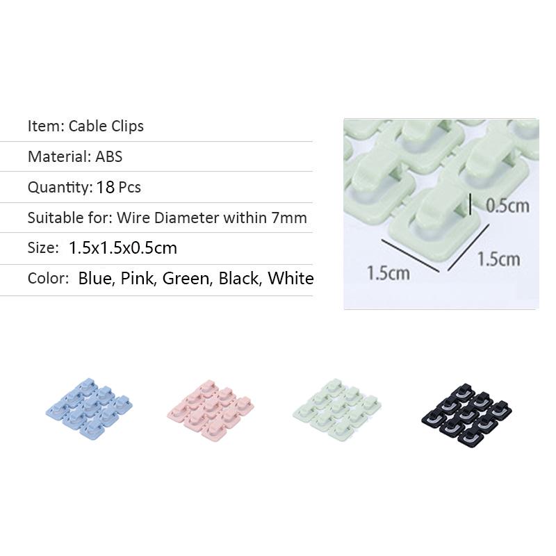 18 szt. Samoprzylepne Klipsy Organizujące Kable Zabezpieczające Klipsy Organizujące Przewody USB Organizator Przewodów Komputerowych Przechowywanie Biurkowe Uchwyt na Przewody