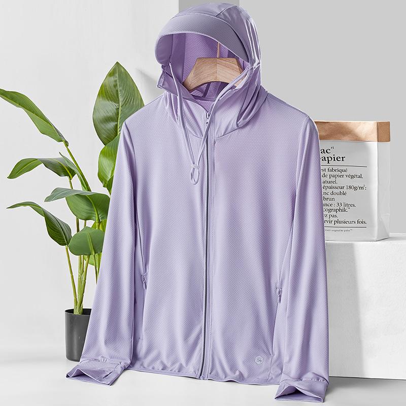 

Женская солнцезащитная куртка UPF 50+ из ледяного шелка, легкая, дышащая, с капюшоном для защиты от УФ-излучения, со съемной широкополой шляпой M фиолетовый
