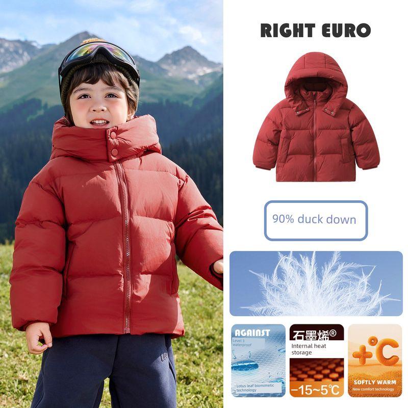 Boys  down Jacket Winter Warm Children s 90% down Padded Jacket 2025 New Children s Clothing Hooded Coat Winter Fashion China Red 110
