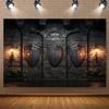 1 bannière de fond en tissu polyester de château médiéval - Décoration de fête et décoration durable