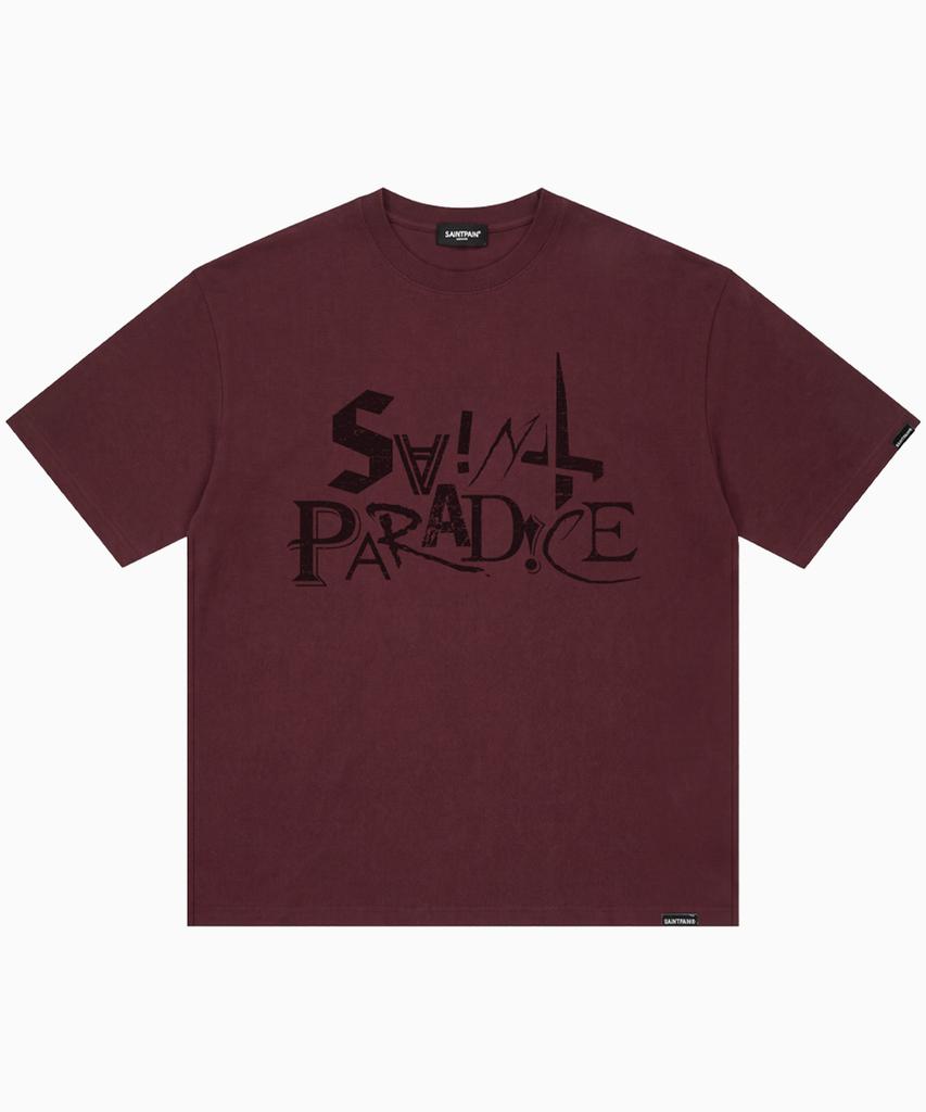 SAINTPAIN Sp Mixed Lettering Short Sleeve T-Shirt Burgundy