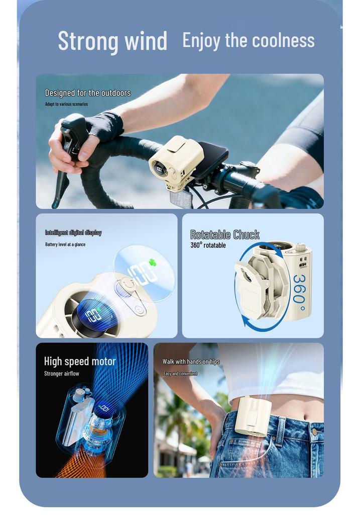 High-Speed Multi-Functional Clip-On Fan: 360° Rotation for Outdoor, Waist, Cycling, and More