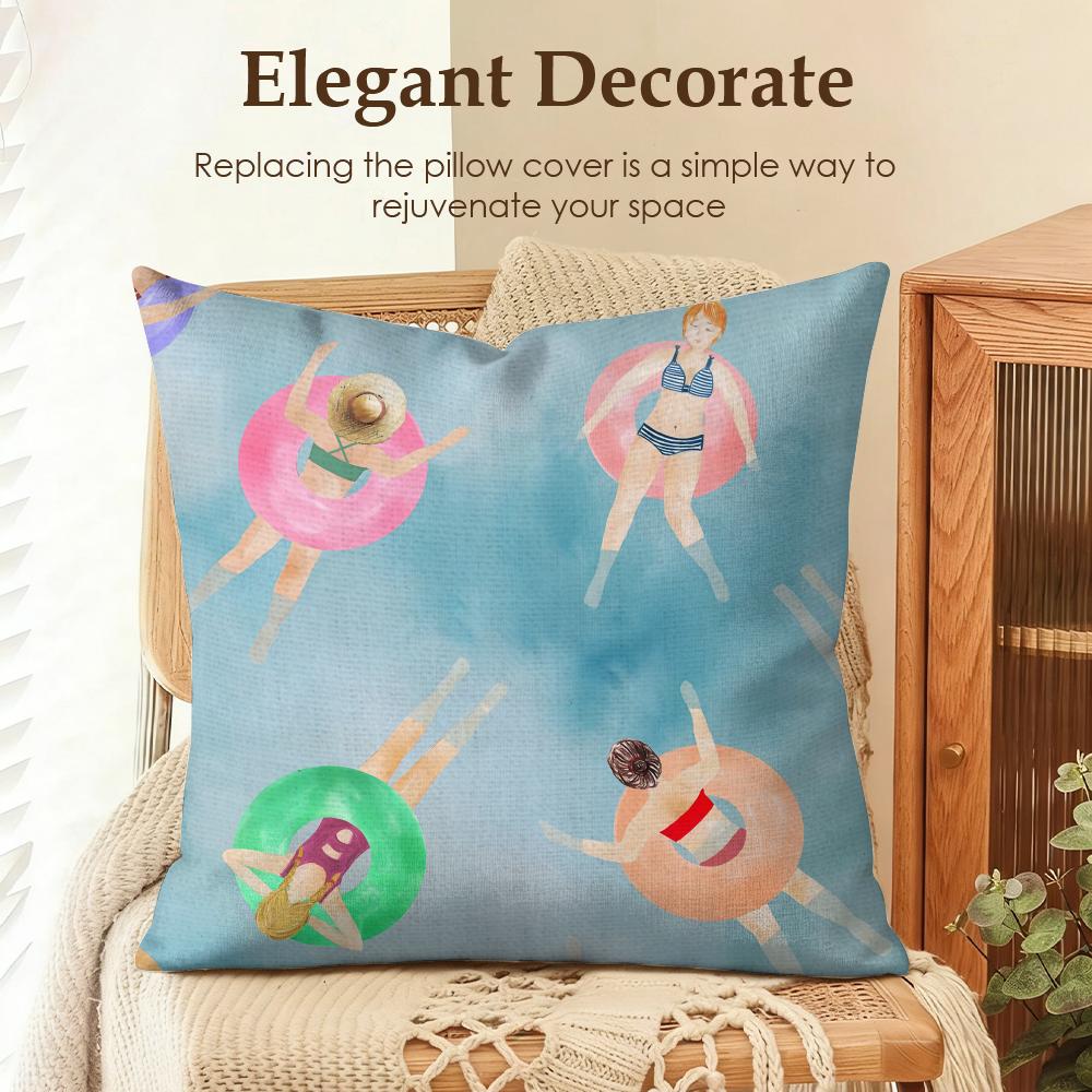 Marine Animals Summer Ins Cushion Cover Natural Linen Organic Fabric Double-Sided Printing Sofa Home Decor Gift Pillow Case