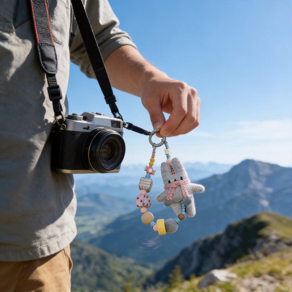 Handmade Pvc Knitted Bunny Phone Strap With Keychain For Daily Use