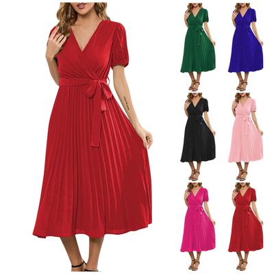 Women's V Neck Short Sleeve Patchwork Cake Dress Casual Dress Commuting Dress
