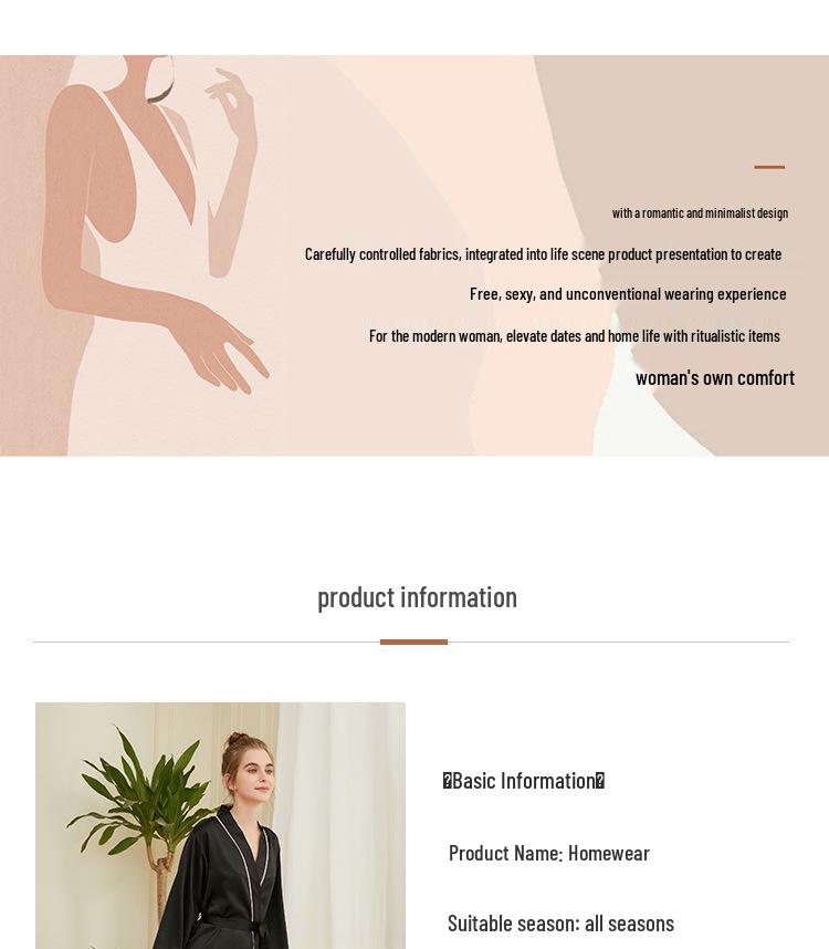 Damen Morgenmantel aus Kunstseide mit V-Ausschnitt, Bindegürtel und langen Ärmeln - Frühling/Sommer Pyjama Loungewear