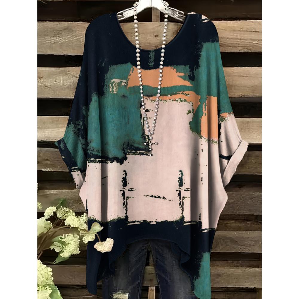 

Women s T-Shirt Elegant Bohemian Vacation Colorful Rendering Graphic Print Fashion Versatile Round Neck Women s 1XL