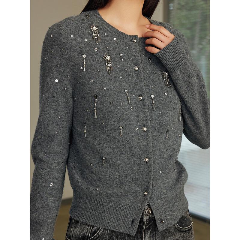 JUZUI Women's Elegant Beaded 100% Wool Knit Sweater