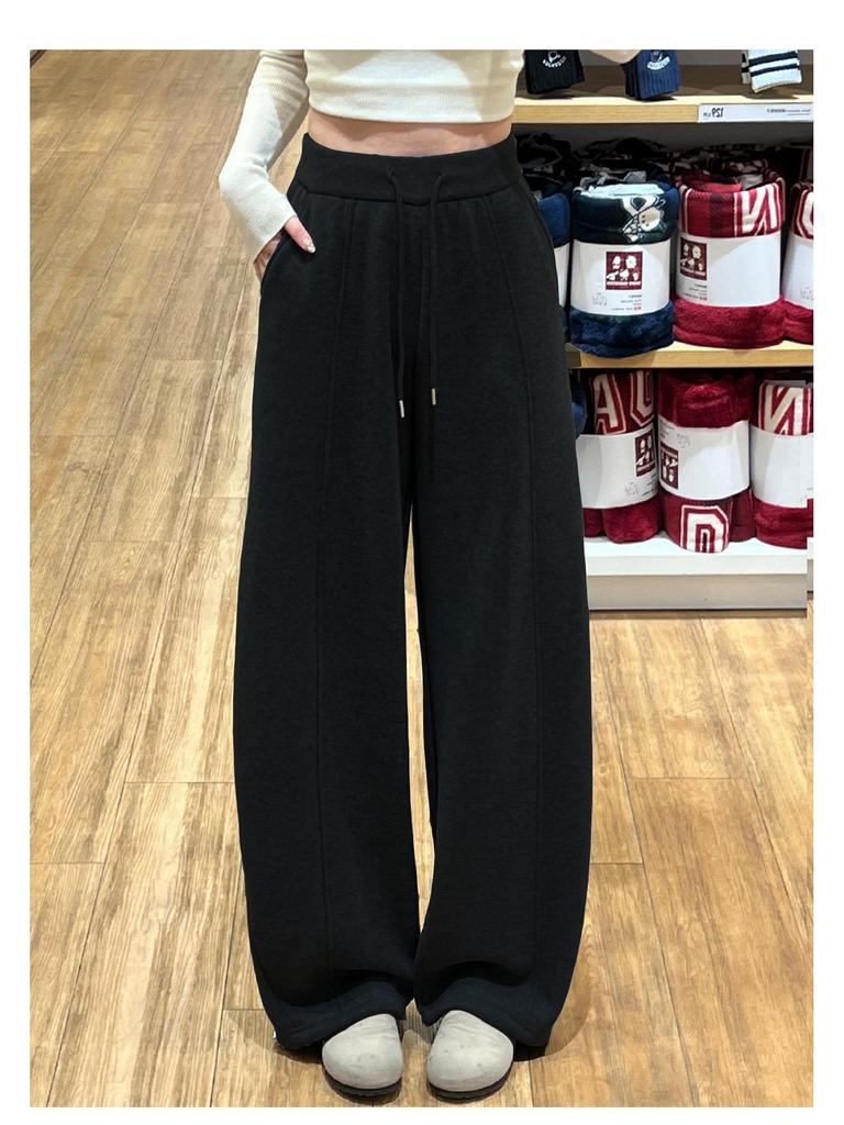 Women's Yellow Velvet Wide-Leg High-Waist Banana Pants - Autumn/Winter