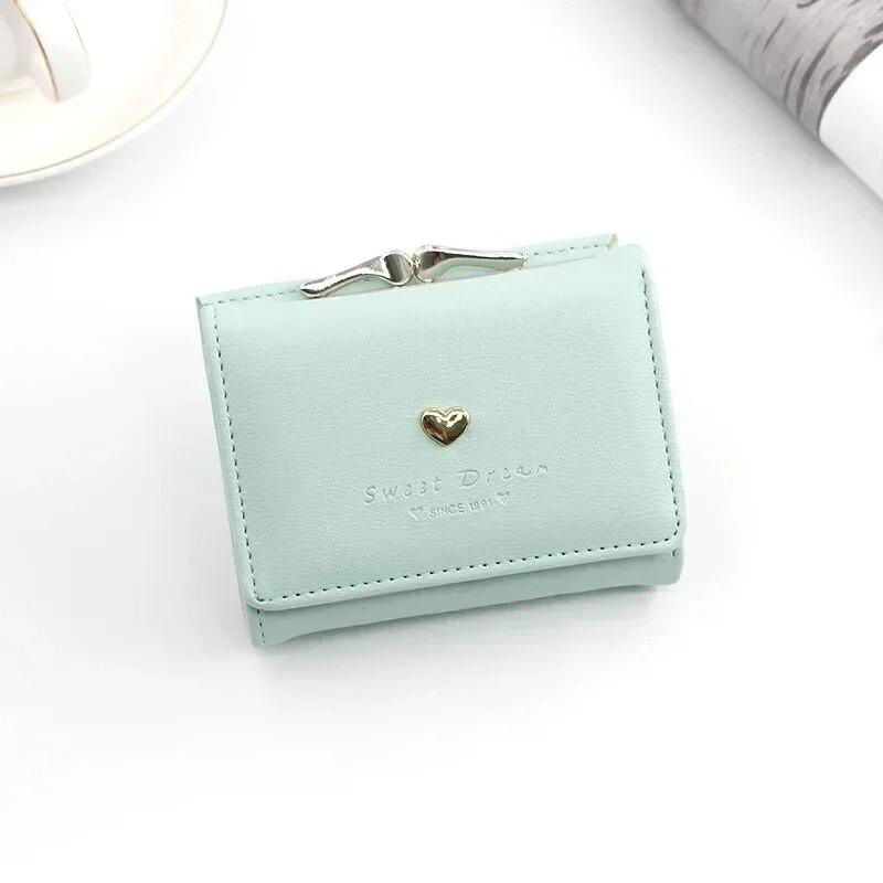 Candy Color Fashion Women Coin Purse Leather Solid Color Vintage Short Wallet Heart Hasp Ladies Girls Card Holder Clutch Bag