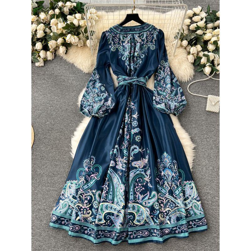 Early Spring One Piece Shoelace Elegance Print Dress
