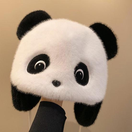 Winter Riding Hat Panda Shape Thickened Warm Hat Face Shape Modification Windproof Ear Protection
