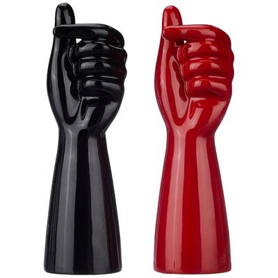 Hand Shape Ceramic Vase Artificial Flowers Pot (Pack of 2, Black and Red)