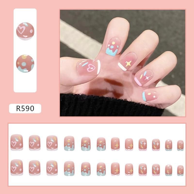 Kids Medium-Length New Year Style Nail Stickers for Girls - Beautiful & Wearable for School-Age Students