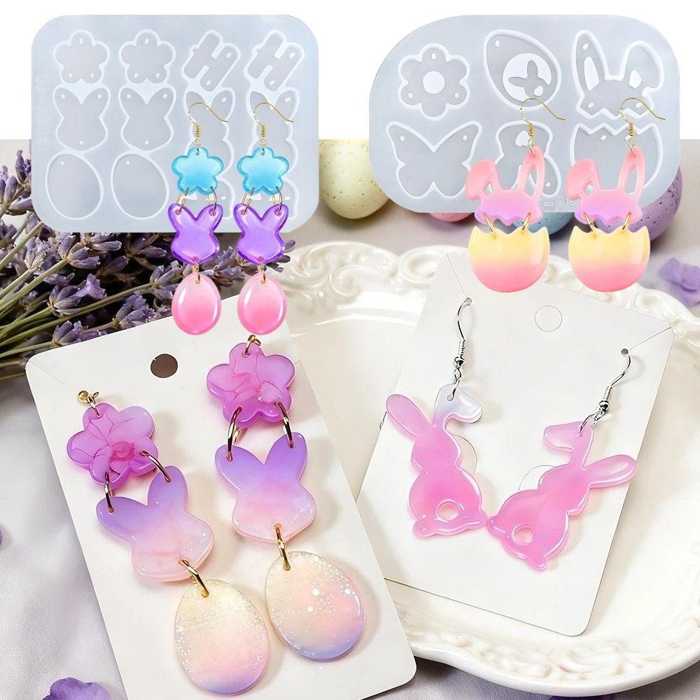 Cute Easter Silicone Mold Non-stick Non-toxic Rabbit Egg Epoxy Mold Reusable DIY Crafts Jewelry Mould Easter Decoration
