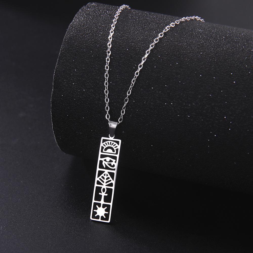 Dawapara Eye of Horus Ankh Cross Necklace Egyptian Cartouche Hieroglyph Pendant Stainless Steel Ancient Spiritual Jewelry