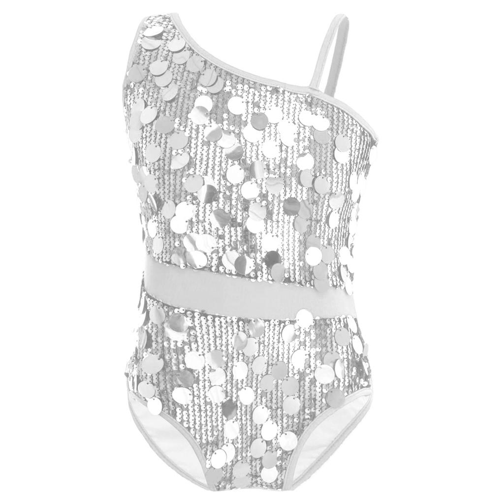 Mädchen Glitzer Pailletten Jumpsuit Ärmelloser Tanzbody Gymnastikbody Tanzaufführung Eiskunstlauf Unitard