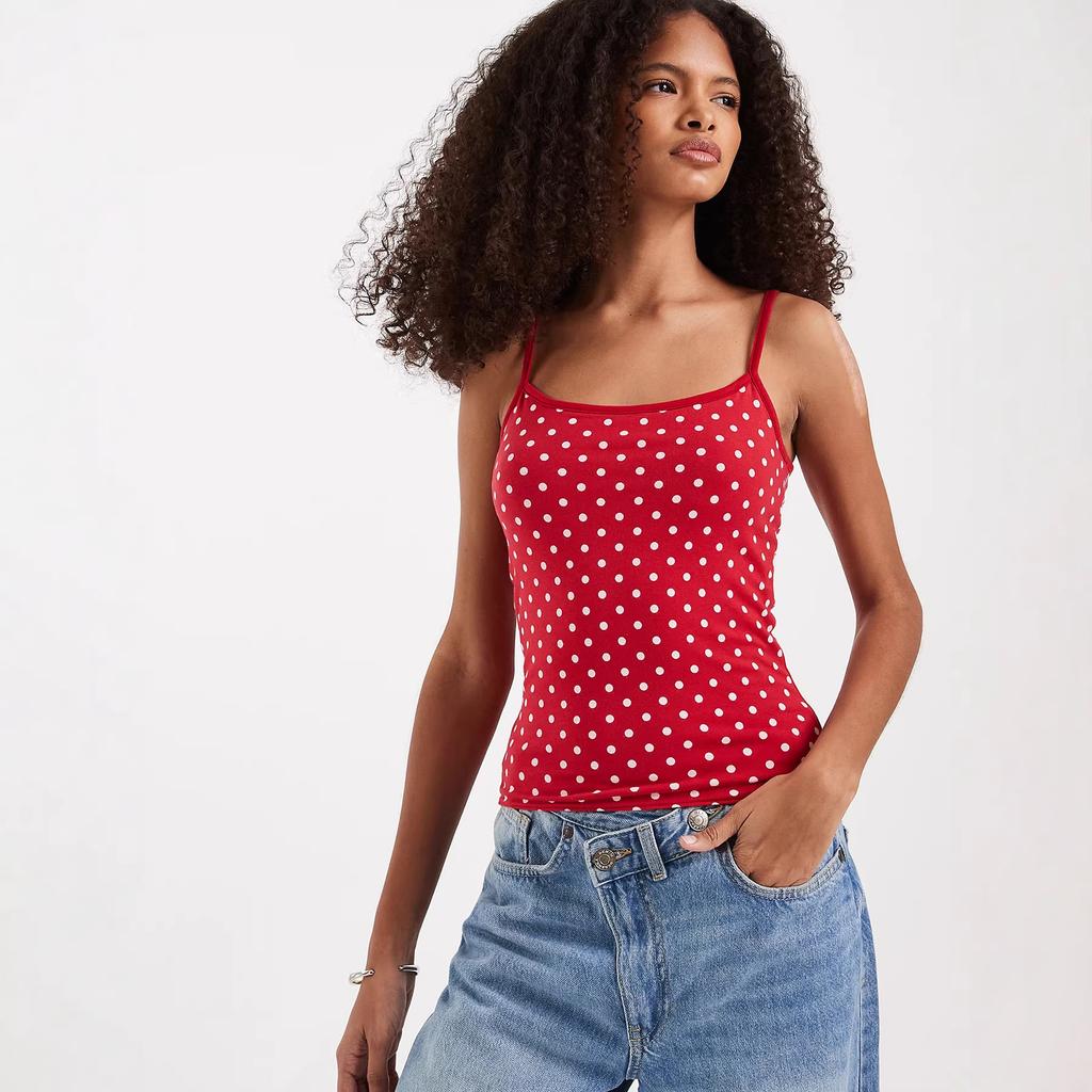Women's Sleeveless Cami Top Round Neck Sexy Style Tank Top Polka Dot Print Knit Slim Crop Camisole Summer Casual Outfit