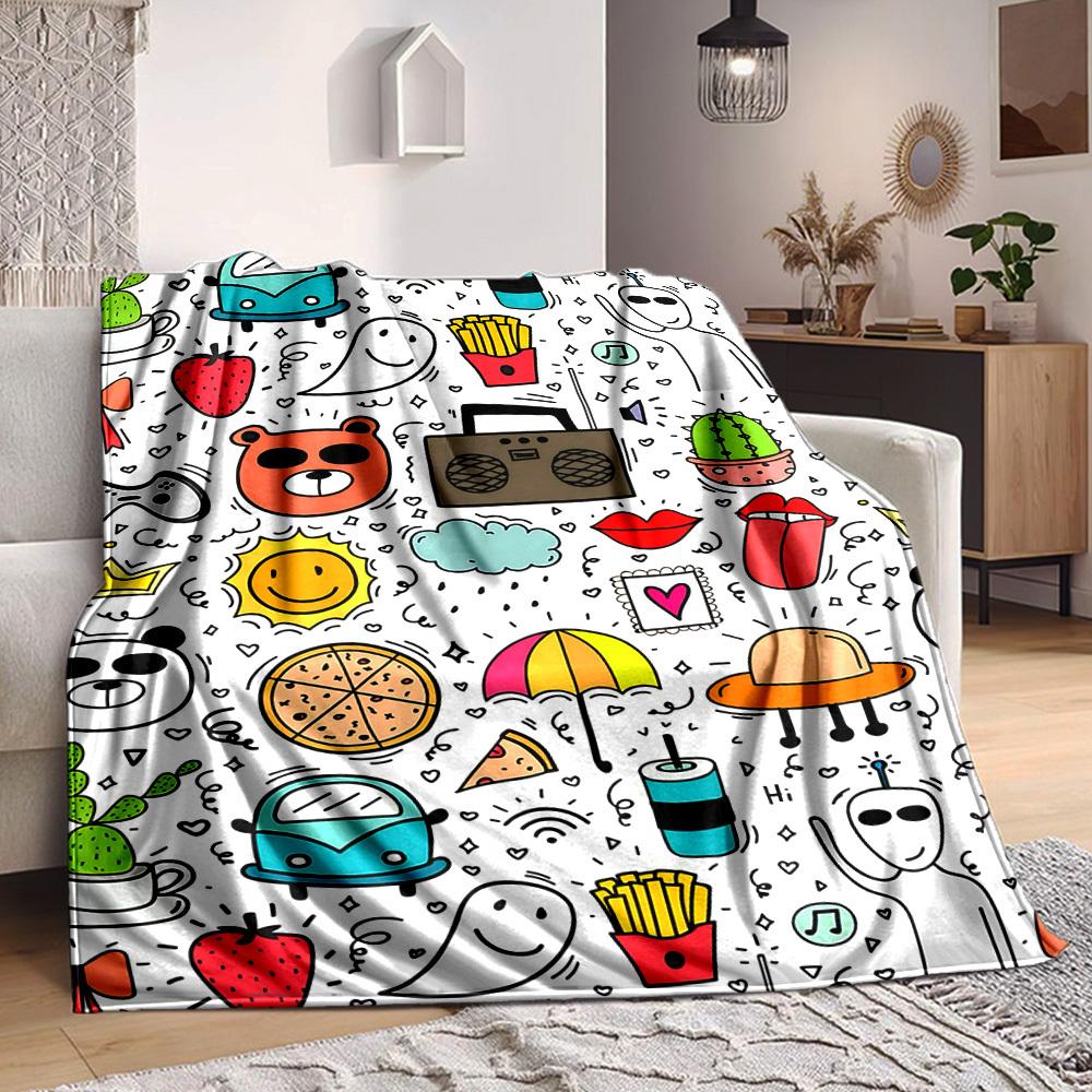 1pc Doodle Patterns Blanket Warm, Cozy, And Soft, Suitable for Sofas, Beds, Cars, And Office Use.Perfect for Camping And Travel, Making It a Great Gif