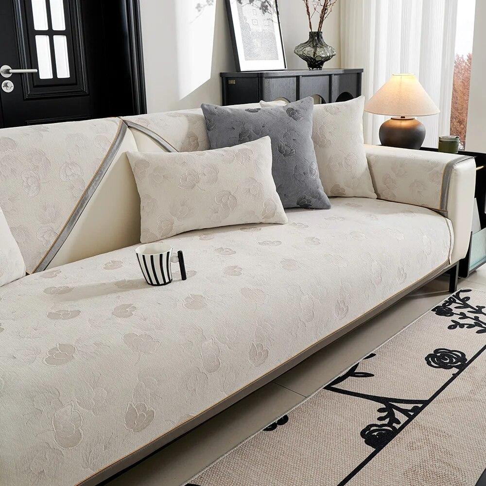 Francouzský prachotěsný potah na pohovku žinylka proti poškrábání pratelný potah na pohovku pro domácí mazlíčky Jednobarevné žakárové sekční potahy na pohovku ve tvaru písmene L