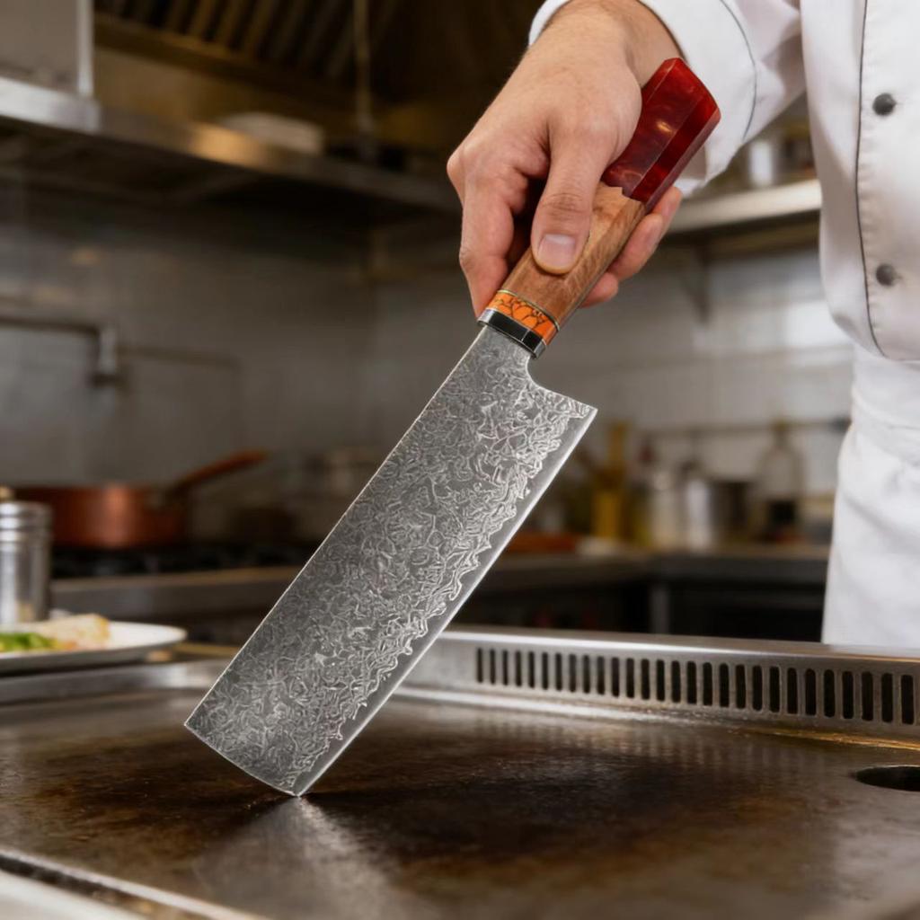 7 Inch Nakiri Knife 67-layers Damascus Steel Blade Resin & Wood Handle Chef Slicing Vegetables Cleaver Meat Kitchen Knives
