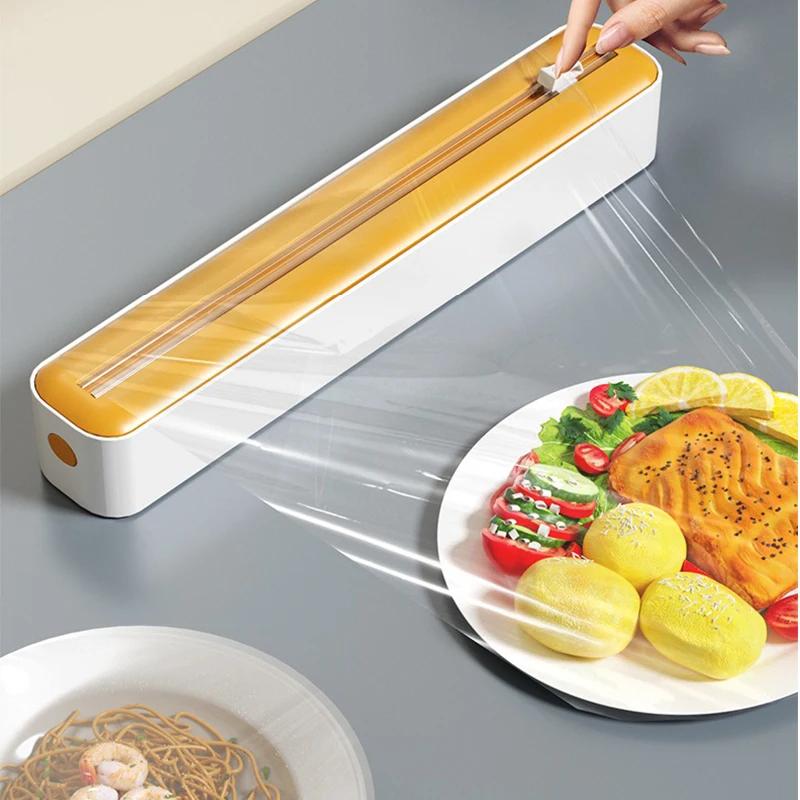 2 In 1 Food Film Dispenser Wrap Dispenser With Cutter Storage Box Aluminum Foil Stretch Film Cutter Kitchen Accessories