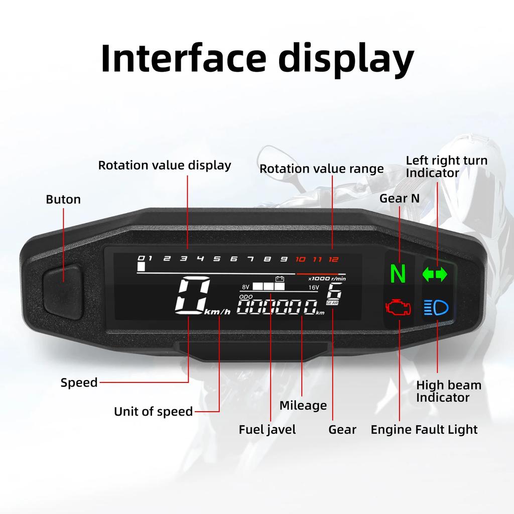 Universal Digital Meters Instrument New Motorcycle Speedometer Oil Gauge Tachometer Cluster Turn Signal Light Indicator
