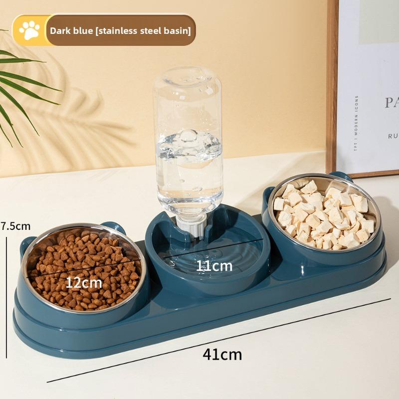 

Двойная миска для кошек с наклонным краем оснащена автоматической поилкой и кормушкой для предотвращения ее опрокидывания. Steel bowl темно-синий