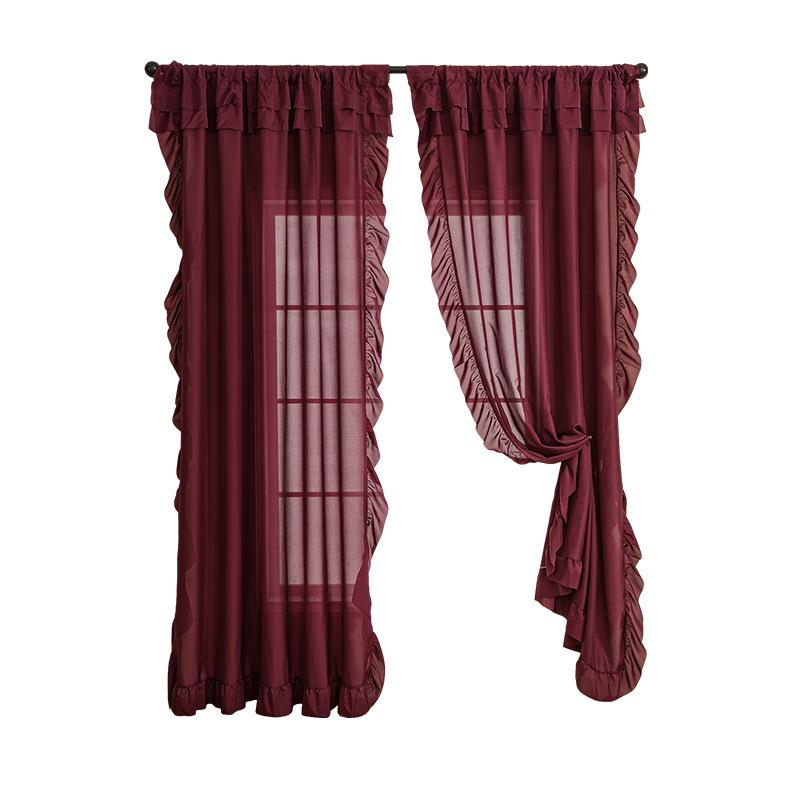 Finished Simple Wind Solid Color Curtain Curtain Dream Ruffle Leaf Edge Translucent Thin Window Screen