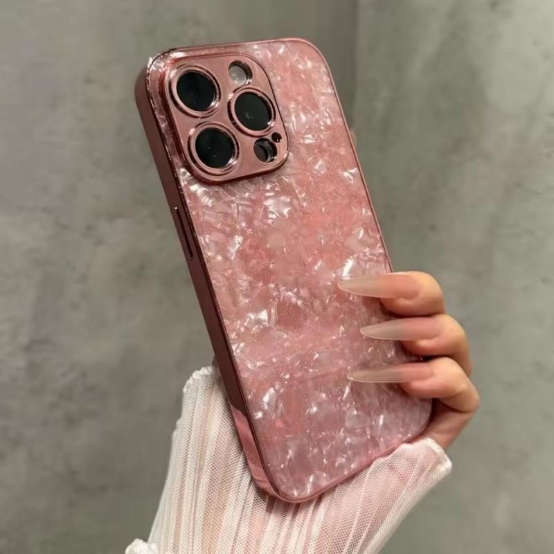 Luxury Plating Shell Texture Aurora Case For iPhone 16 15 14 13 12 11 Pro Max Plus Shiny Bright Reflect Camera Protective Cover