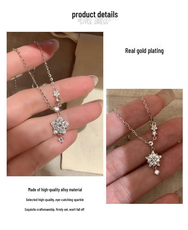 Nickel Silver Plated Gold Sparkling Star Necklace: Fashionable Luxury Meteor Shower Clavicle Chain for Women