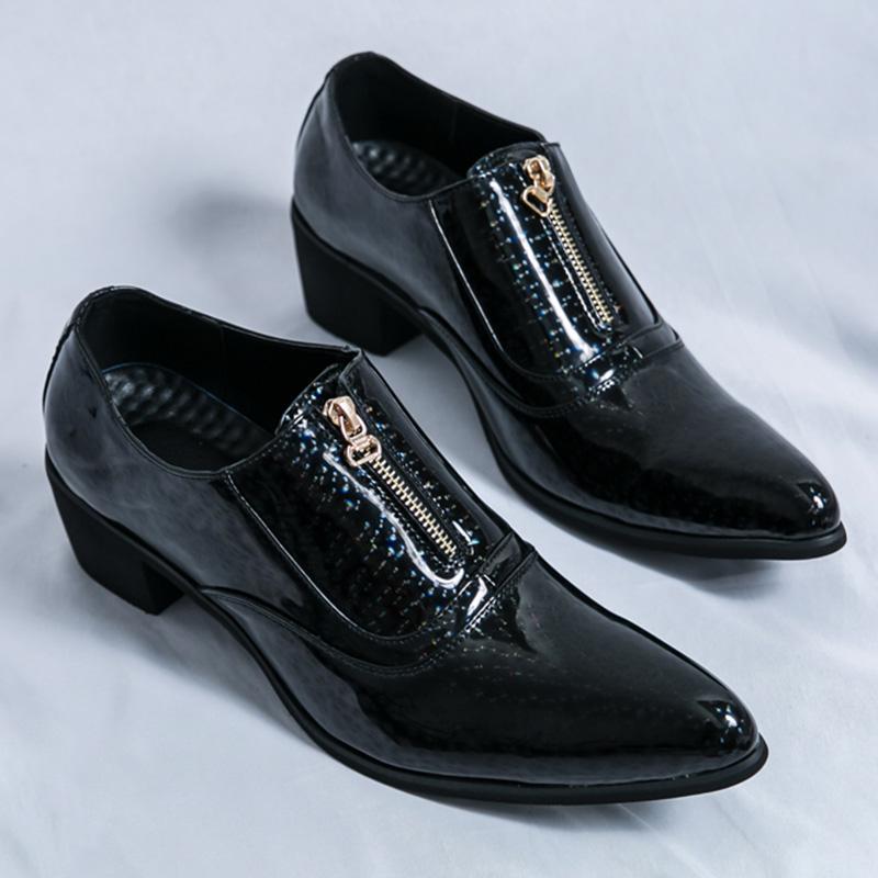 

Золотые лаковые туфли-зеркало для мужчин, британский стиль, на высоком каблуке, на молнии, слипоны, деловые, формальные, свадебные, обувь 38