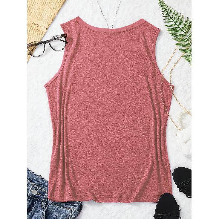 Simple summer design with coconut tree and English letter combination print pattern, round neck3Sleeveless vest spring/summer women's top