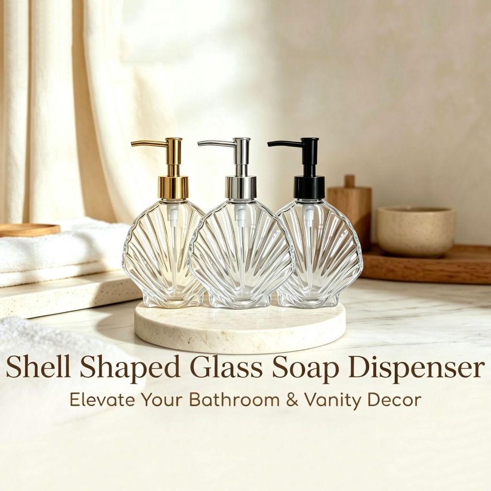 Muschelförmiger Glas-Seifenspender 400ml Flüssigseife/Lotion Aufbewahrungsflaschen Badezimmerzubehör
