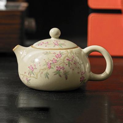 Ceramic Open Teapot Peach Blossom Ceramic Kettle Yellow Teapot Tea Ceremony Set Milk Oolong Tea Teaware Type
