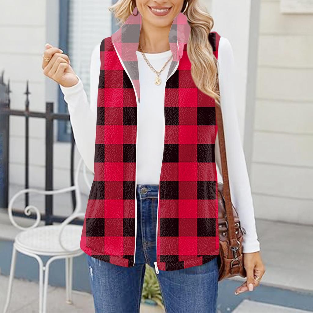 Damen Kariert Modisch Und Warm Fleece Strickweste Jacke