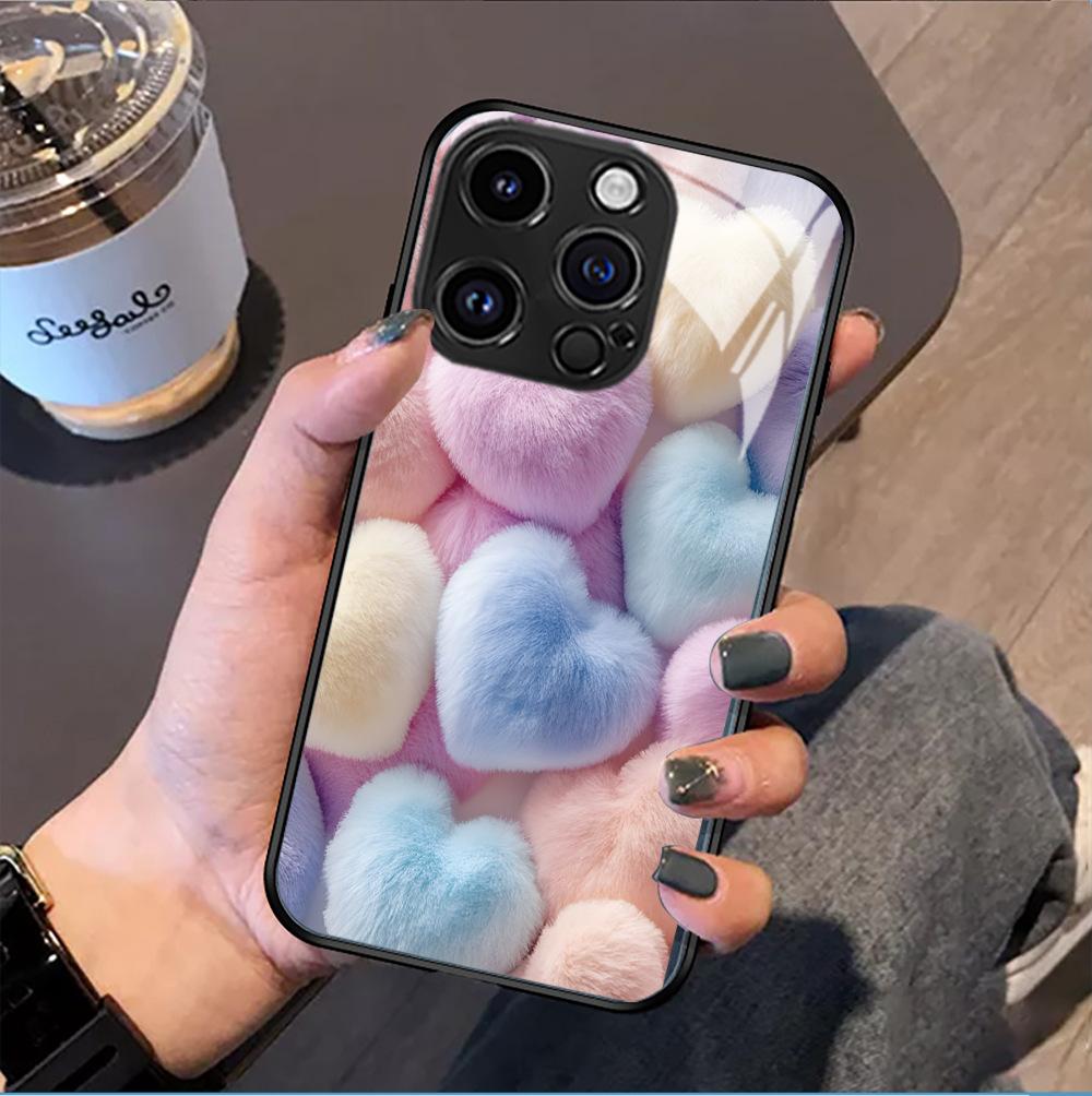 Spring new color plush love mobile phone case iPhone16 girls high value Apple 17 glass protective case