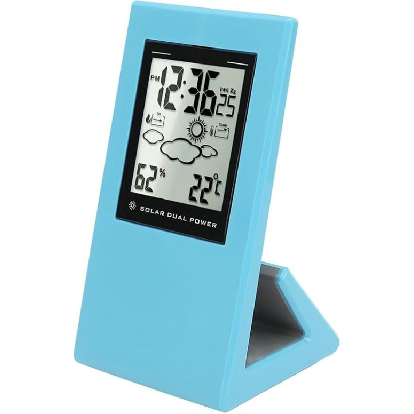 VGEBY Weather Forcast Clock, Solar Powered LCD Display Clock with Temperature Humidity for Home School Office