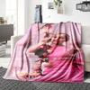 Pink Flowers Romance Blanket Soft Throw Blanket For Home Bedroom Bed Sofa Travel Office Solid Christmas Blanket