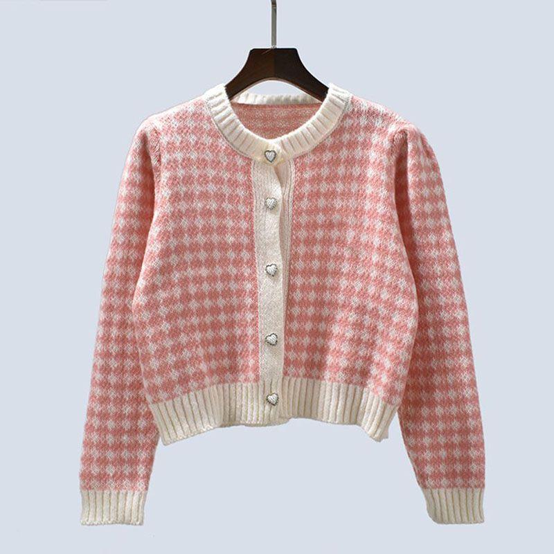 Autumn Crew Neck Classic Style Short Long Sleeves French Gentle Light Loose Knitted Sweater Cardigan Outwear Women