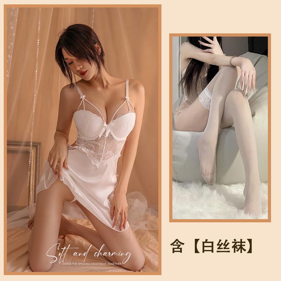 Sexy Unterwäsche, sexy Spitze, perspektivischer Pyjama, Damen-Stahlring-Raffung, rückenfreier Pyjama, kleiner, frischer Netzanzug.
