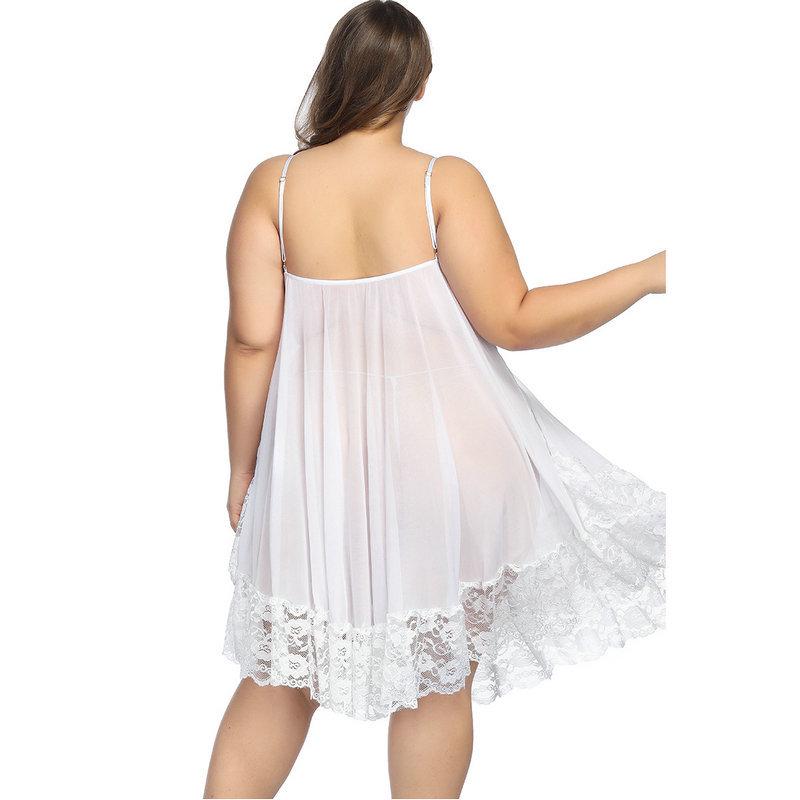 Camisón Transparente de Encaje Europeo y Americano para Mujer de Talla Grande