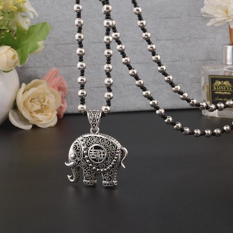 Collier Pendentif Cadenas de la Paix Argent Rétro - Chaîne Longue pour Pull pour Femme à Quatre Faces Richesse de Style National